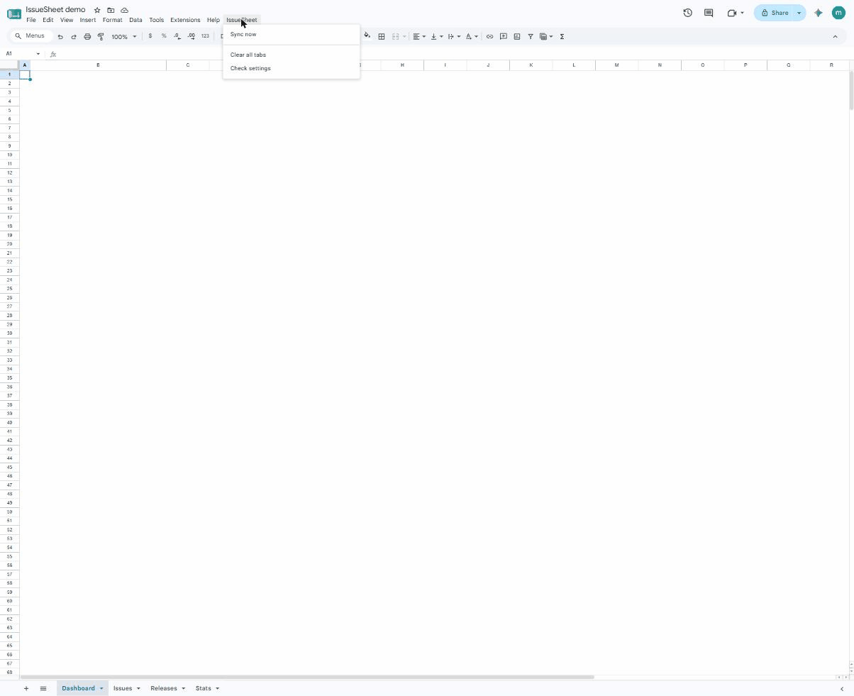 IssueSheet pulling Sentry issues and releases into a Google Sheet on a schedule